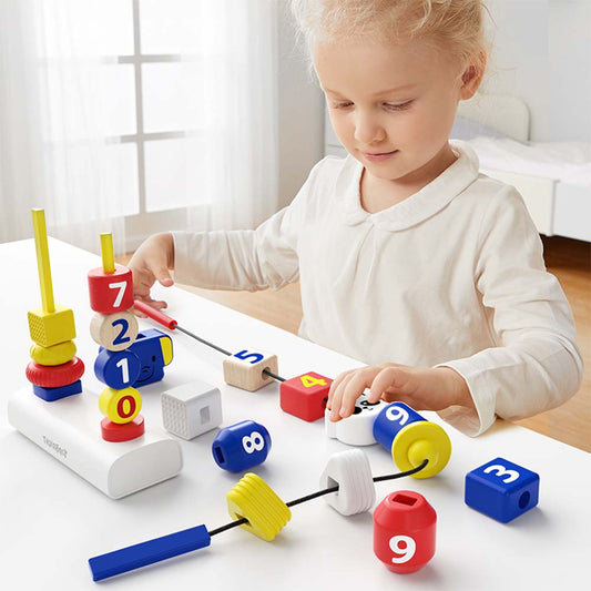 TopBright 3-in-1 Fine Motor Activity - Stack, Lace & Maze Toy For Toddlers
