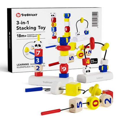 TopBright 3-in-1 Fine Motor Activity - Stack, Lace & Maze Toy For Toddlers